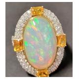 14kt Gold Opal Diamond & Yellow Sapphire Ring
