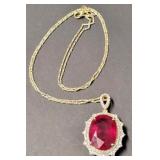 14kt Gold Diamond & Ruby Pendant on 18" Chain