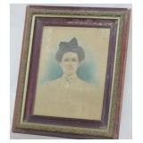 Carved oak frame with portrait, 29 x 24