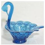 Viking blue glass swan bowl