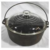Cast iron pot w/ glass lid, 12 x 6