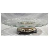 Vintage Glass Cake Plate on Silver Pedestal