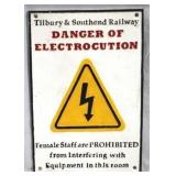 Cast iron electrocution sign, 11.5 x 7.75