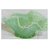 Green opalescent crimped bowl