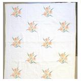 Handmade Vintage Quilt w/ cross stitch - 76 x 69