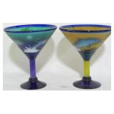 2 Hand painted martini stems, 7 x 6.5