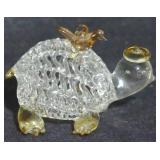 Art Glass Turtle w/ small bird on top