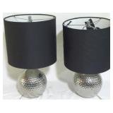 Pair silver golf ball lamps, 21"