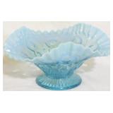 Blue opalescent ruffled bowl