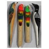 4 Carved Wood Birds