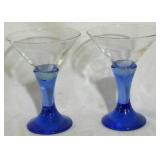 2 Blue Stem Martini Glasses