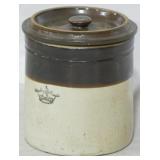 3 Gallon crock with lid, crown mark