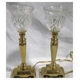 Pair brass & crystal hurricane 16" lamps