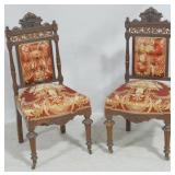 Pair carved walnut Victorian parlor chairs