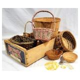Lot of Assorted Baskets & Wood Fruit Crate