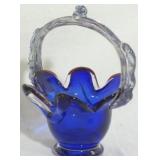 Murano blown glass basket, 8 x 7 x 6