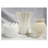 3 pieces of Milk Glass Vases, 7" (tallest one)