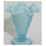 Fenton blue opalescent hobnail 6" vase