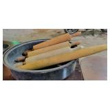 Lot of Wooden Rolling Pins & Enamel Pot