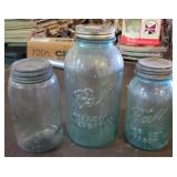 3 Assorted Blue Mason Jars