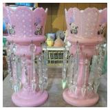 Pair of Large Pink Glass Mentle Lustres