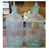 2 Vintage Glass Apothecary Bottle Jars w/ lids