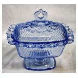 Blue Glass Compote w/ Lid - 7 x 5 x 7.5