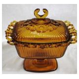 Amber Glass Compote w/ lid - 7 x 6 x 5.5 - as is