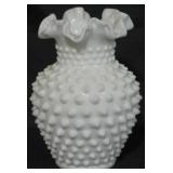 Milk Glass Hobnail Vase 6"
