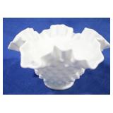 Hobnail Milk Glass Ruffled Edge Bowl - 7 x 3.25