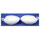 2 Hobnail Milk Glass Heart Shaped Dishes