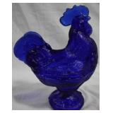 Blue Glass Rooster 9x7x4
