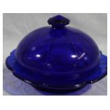 Blue Glass Covered Dish 6x4