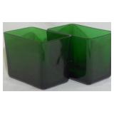 Vintage Pr Green Glass Square Vases 4.5x5.5x3.5