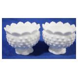 2 Hobnail Milk Glass Candlestick Holders, 3.5 tall