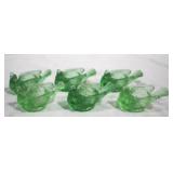 6pc Green Glass Open Salt Dip Cellars