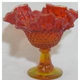 Fenton amberina hobnail compote 6x6"