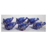 6pc Blue Glass Open Salt Dip Cellars