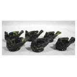 6pc Dark Green Glass Open Salt Dip Cellars