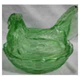 Green Glass Hen on Nest 8x7x6.5