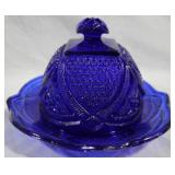 Blue Glass Covered Dish 7x5.5