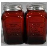 Red Glass Salt and Pepper Shakers 4" tall