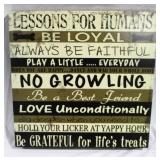 "Lessons for Humans" Wood Sign, 12 x 12.5