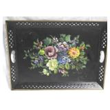 Painted Toleware Tray, signed - 22 x 16