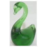 Art Glass Green Swan Figure 4.5"
