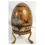 Brass Enamel Cloisonne Egg Trinket Box w/ Stand