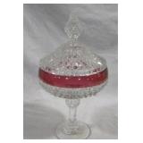 Ruby/Clear Glass Candy Dish w/ lid