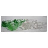 6pc Green & Clear Glass Open Salt Dip Cellars