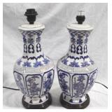 Pair of Blue & White Lamps - 18" tall