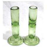 2 Hand blown Glass Candle Holders, 6" tall